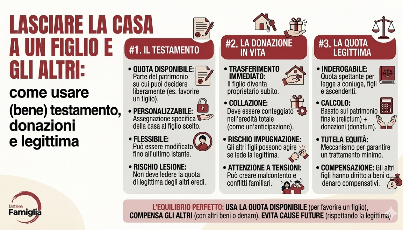 Lasciare la casa a un figlio e ‘tutelare’ gli altri: come usare (bene) testamento, donazioni e legittima
